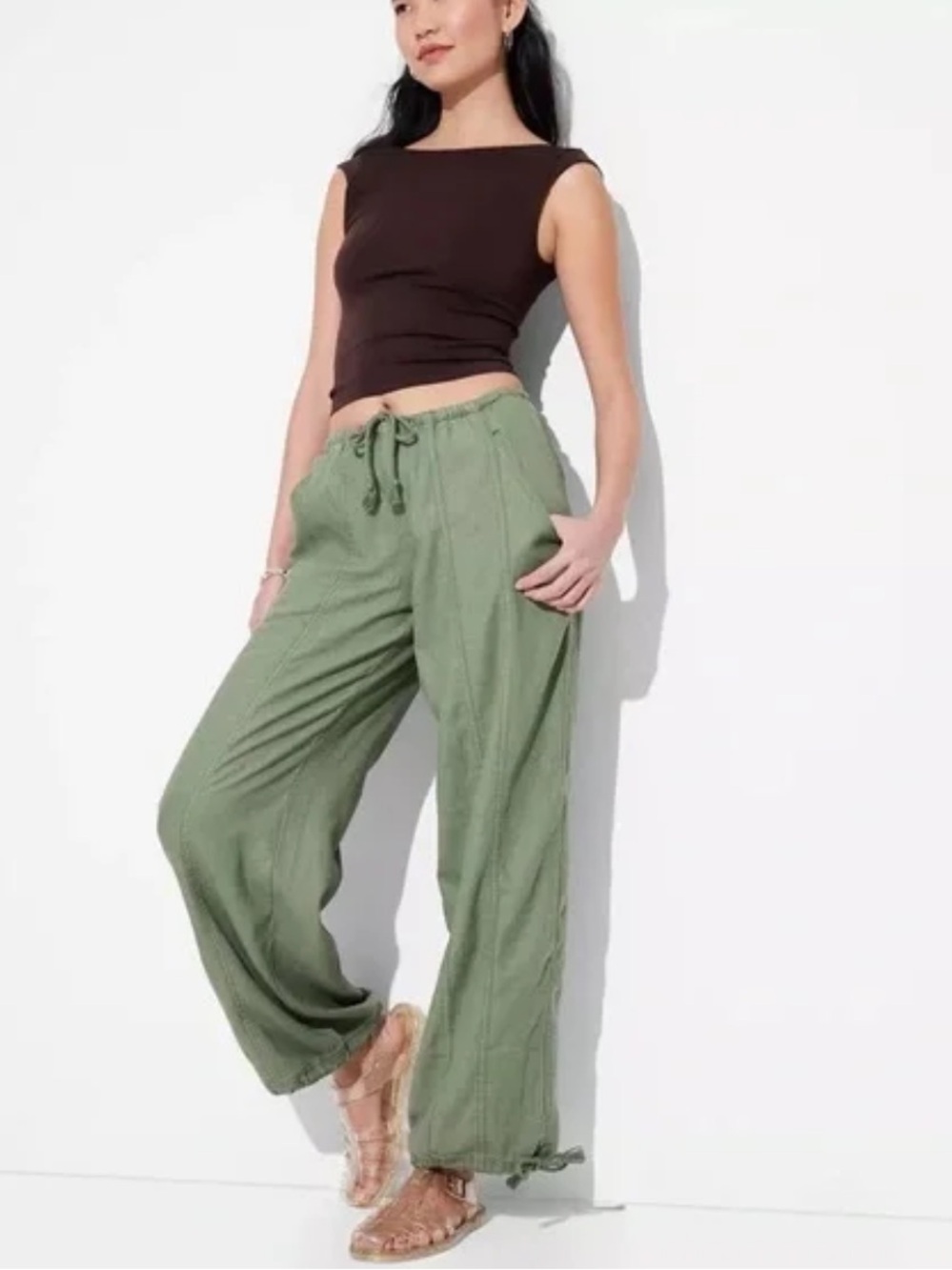 wild fable Olive Wide-Leg Drawstring Pants